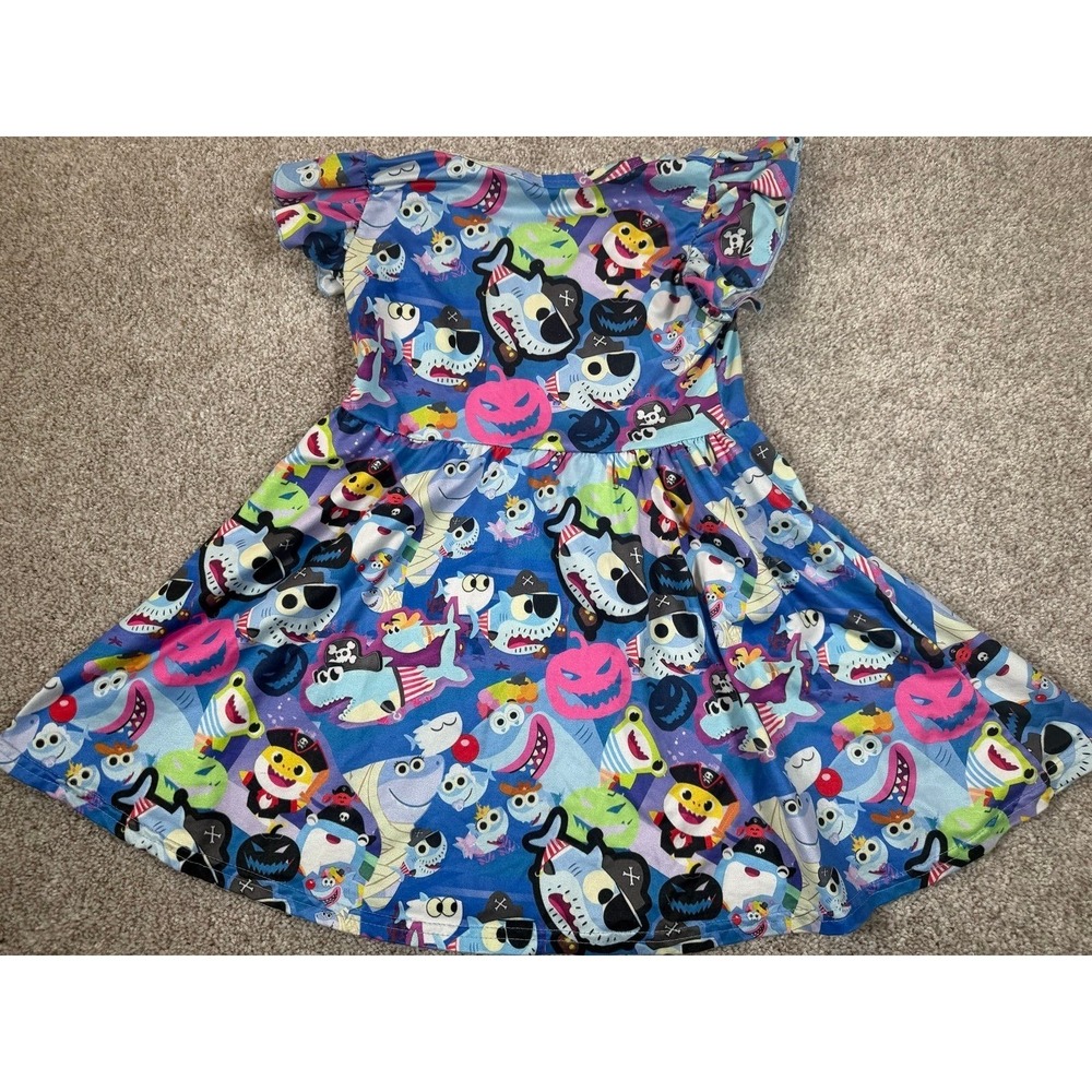 Girl Flutter Sleeve Fin the Shark Halloween Twirl Dress 2T Pinkfong Baby Shark - Picture 2 of 3